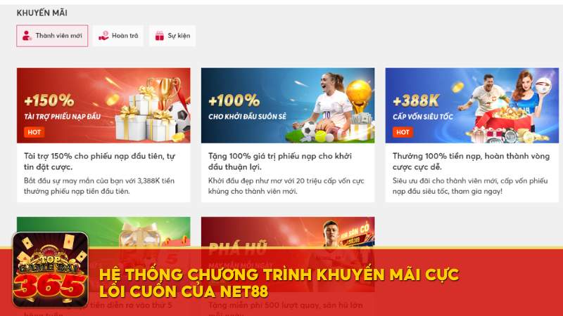 Hệ thống chương trình khuyến mãi cực lôi cuốn của Net88