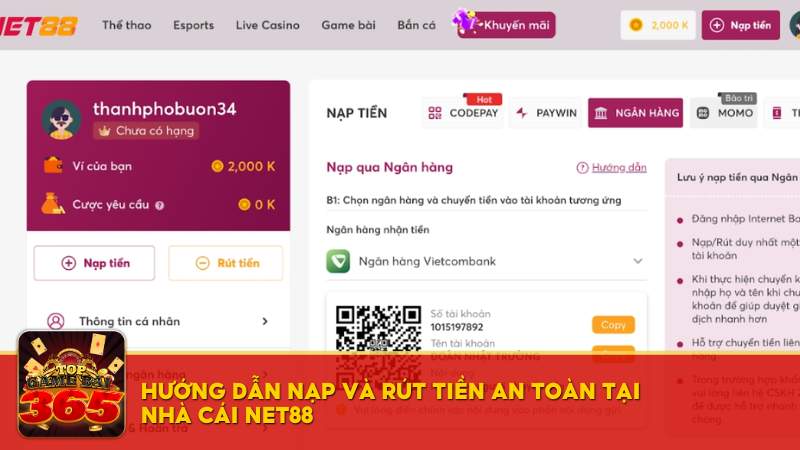 Hướng dẫn nạp và rút tiền an toàn tại nhà cái Net88