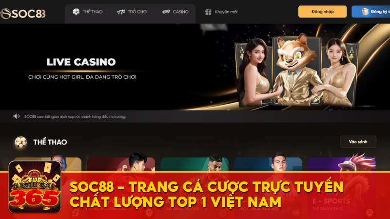 SOC88 - Trang cá cược trực tuyến có sảnh game bài chất lượng top 1 Việt Nam