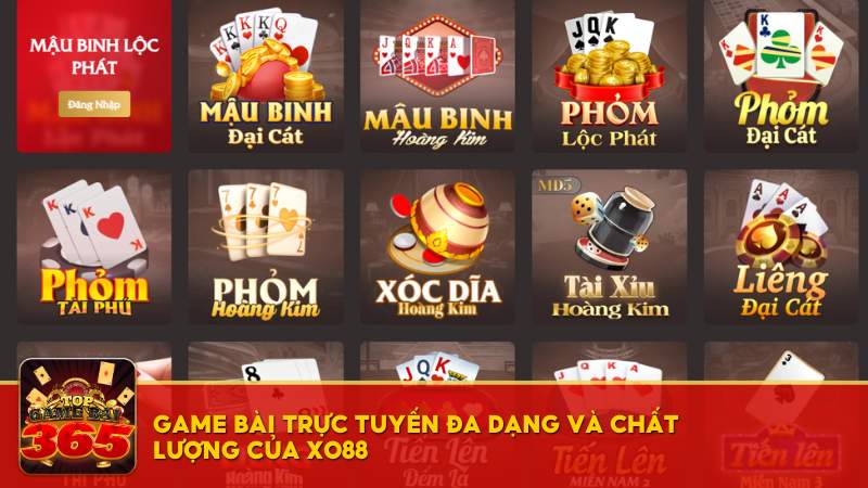 Game bài trực tuyến đa dạng và chất lượng của XO88