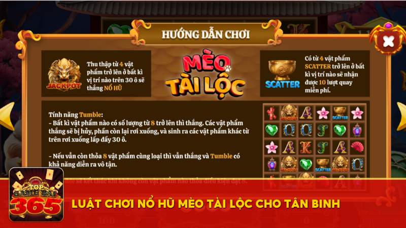 Luật chơi nổ hũ Mèo Tài Lộc cho tân binh