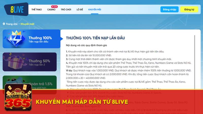 Khuyến mãi hấp dẫn từ 8live