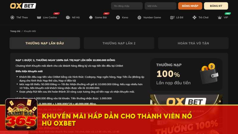 Khuyến mãi hấp dẫn cho thành viên nổ hũ OXBET