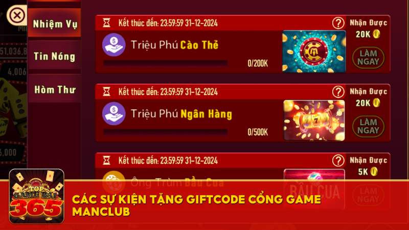 Tổng hợp các loại giftcode ManClub mà người chơi có thể nhận được